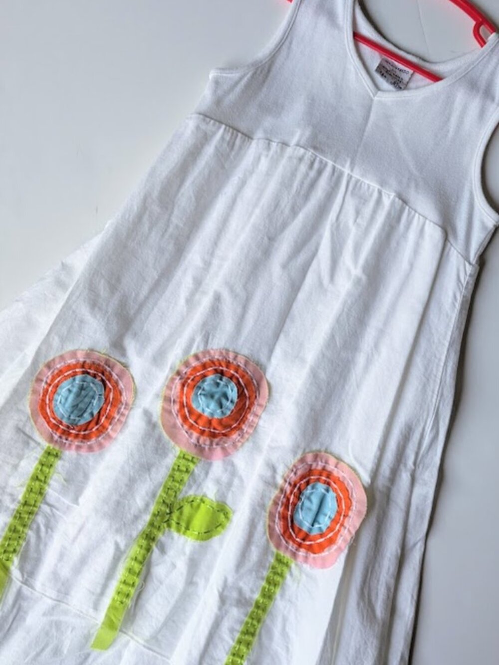 Keedo Girls Cotton White With Flowers Patchwork Dress Sz:10